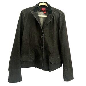 Chaps Women XL Black Denim Blazer Jacket Velvet Collar Country Western Cowgirl